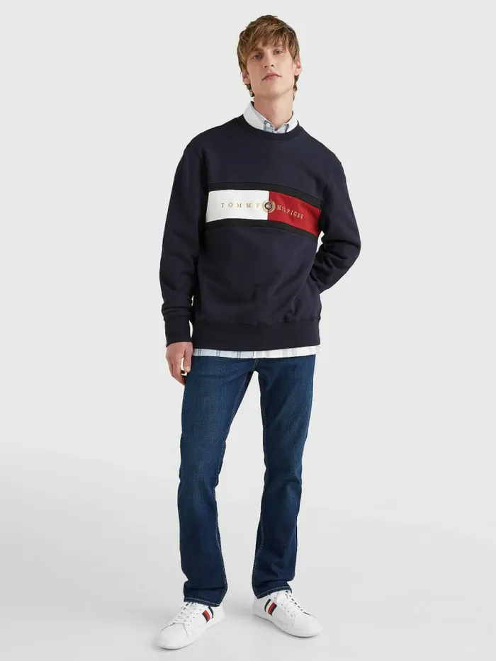 Tommy Hilfiger Icons Logo Crew Neck Sweatshirt Desert Sky Mens Sweatshirts and Hoodies Sale
