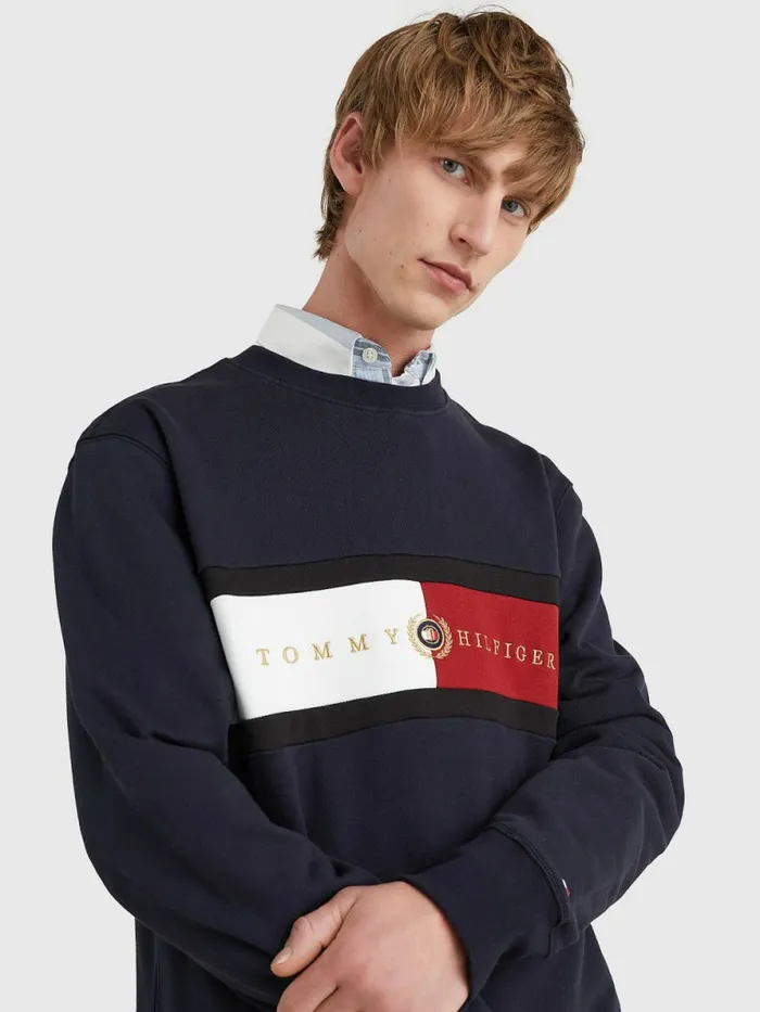 Tommy Hilfiger Icons Logo Crew Neck Sweatshirt Desert Sky Mens Sweatshirts and Hoodies Sale