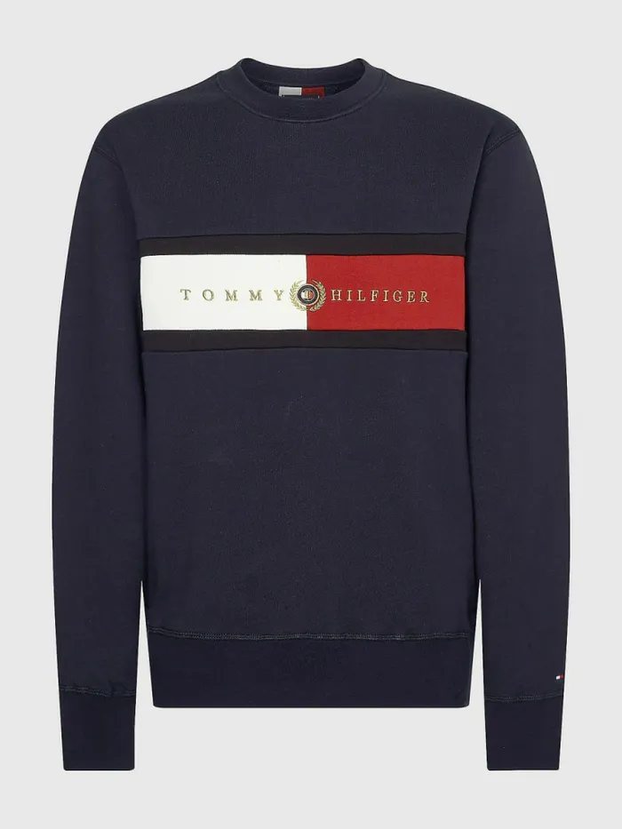 Tommy Hilfiger Icons Logo Crew Neck Sweatshirt Desert Sky Mens Sweatshirts and Hoodies Sale