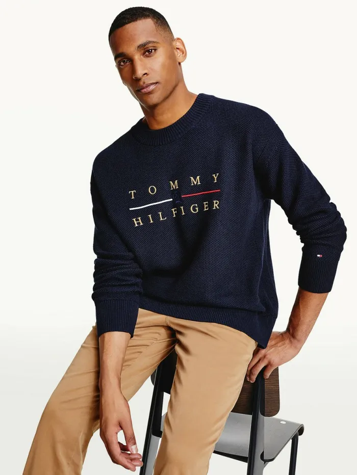 Tommy Hilfiger Icons Oversized Structured Jumper Desert Sky Mens Knitwear Online Tommy Hilfiger Icons Oversized Structured Jumper Desert Sky Mens Knitwear Online