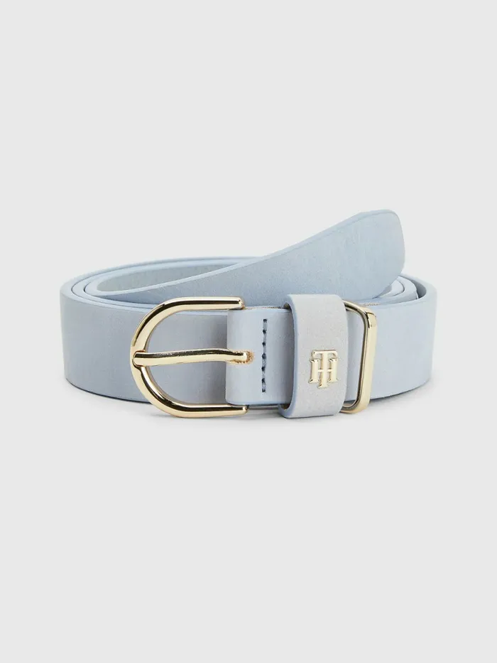 Tommy Hilfiger Interlock Plaque Leather Belt Breezy Blue Womens Belts Popular Tommy Hilfiger Interlock Plaque Leather Belt Breezy Blue Womens Belts Popular