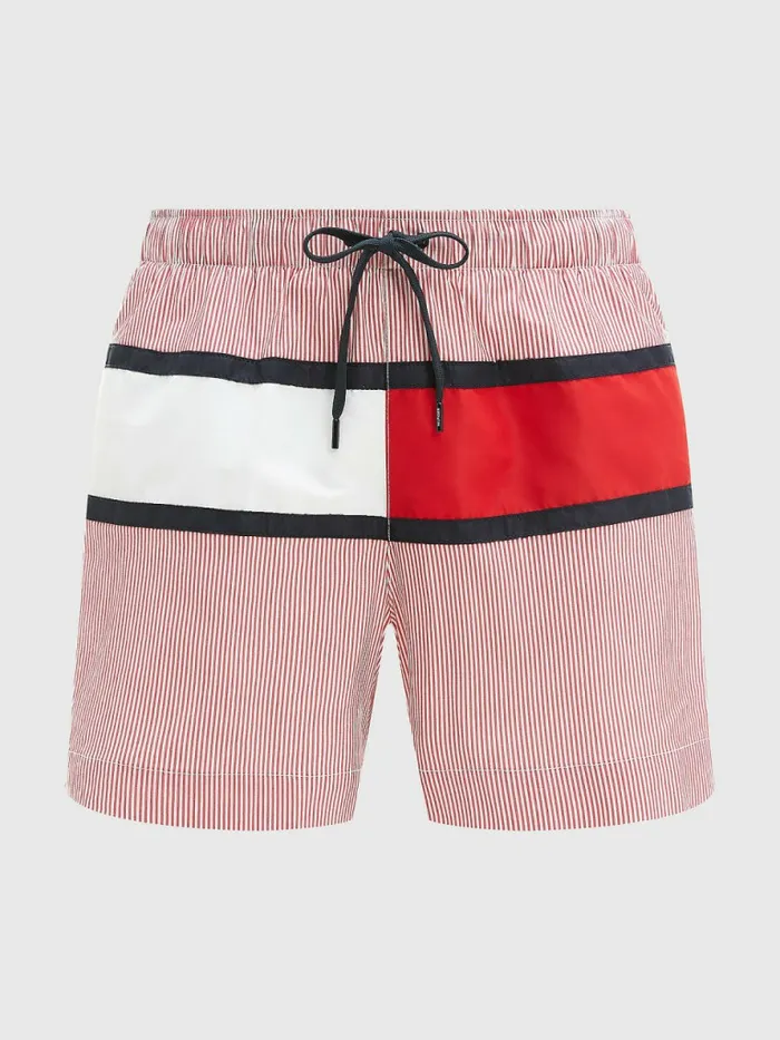 Tommy Hilfiger Ithaca Stripe ColourBlocked Mid Length Shorts Hilfiger Red Stripe Mens Swimwear On Sale