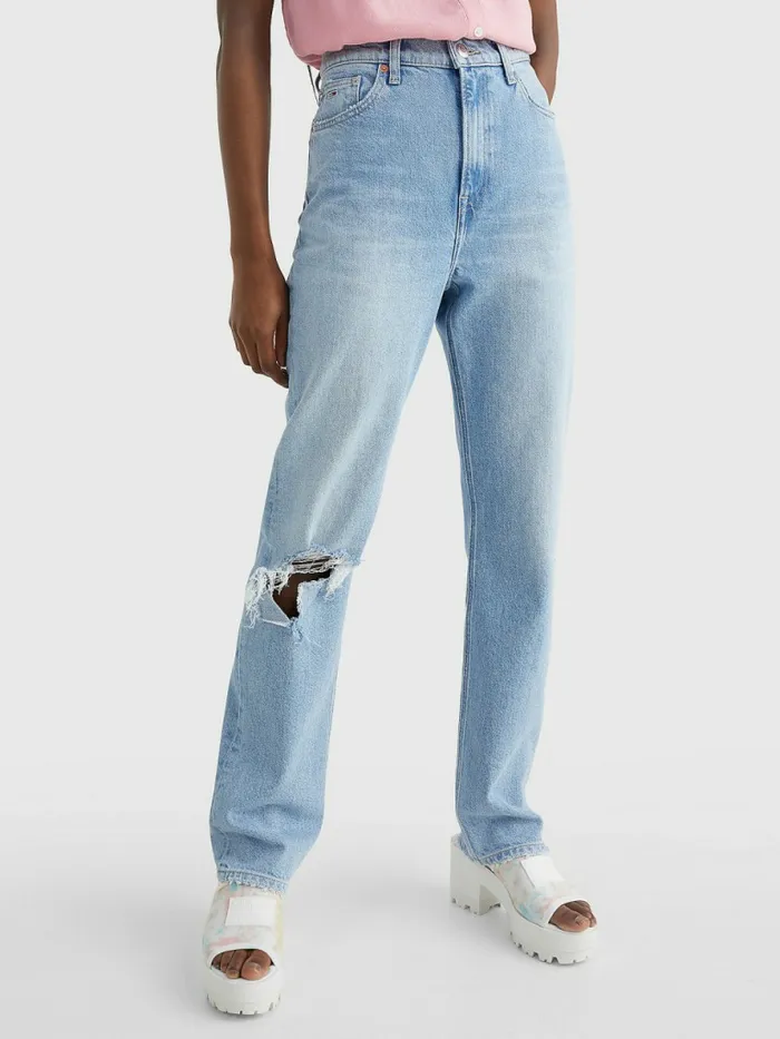 Tommy Hilfiger Julie Ultra High Rise Straight Distressed Jeans Denim Light Womens Jeans Gift Ideas Tommy Hilfiger Julie Ultra High Rise Straight Distressed Jeans Denim Light Womens Jeans Gift Ideas