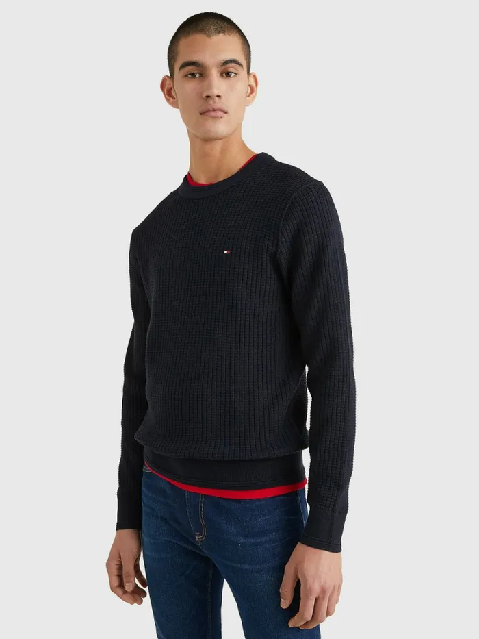 Tommy Hilfiger Knitted Grid Check Crew Neck Jumper Desert Sky Mens Knitwear Near Me Tommy Hilfiger Knitted Grid Check Crew Neck Jumper Desert Sky Mens Knitwear Near Me
