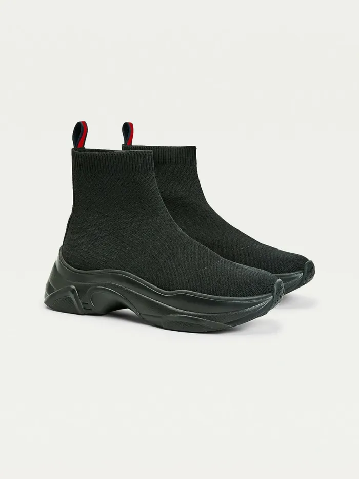 Tommy Hilfiger Knitted Hybrid Boot Black Womens Boots Gift Ideas
