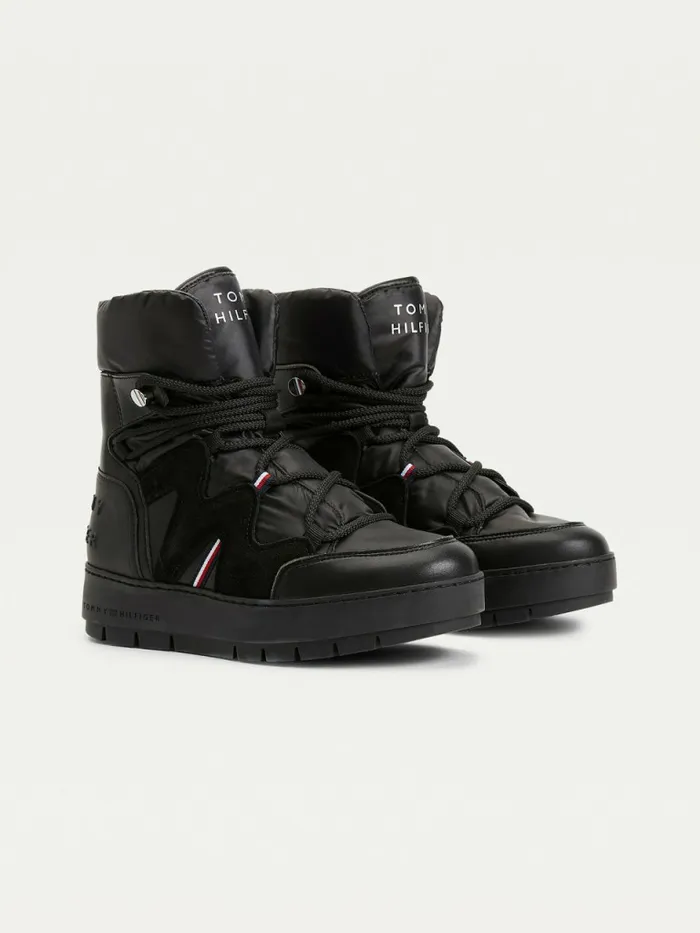 Tommy Hilfiger LaceUp Snow Boots Black Womens Boots Gift for Friend
