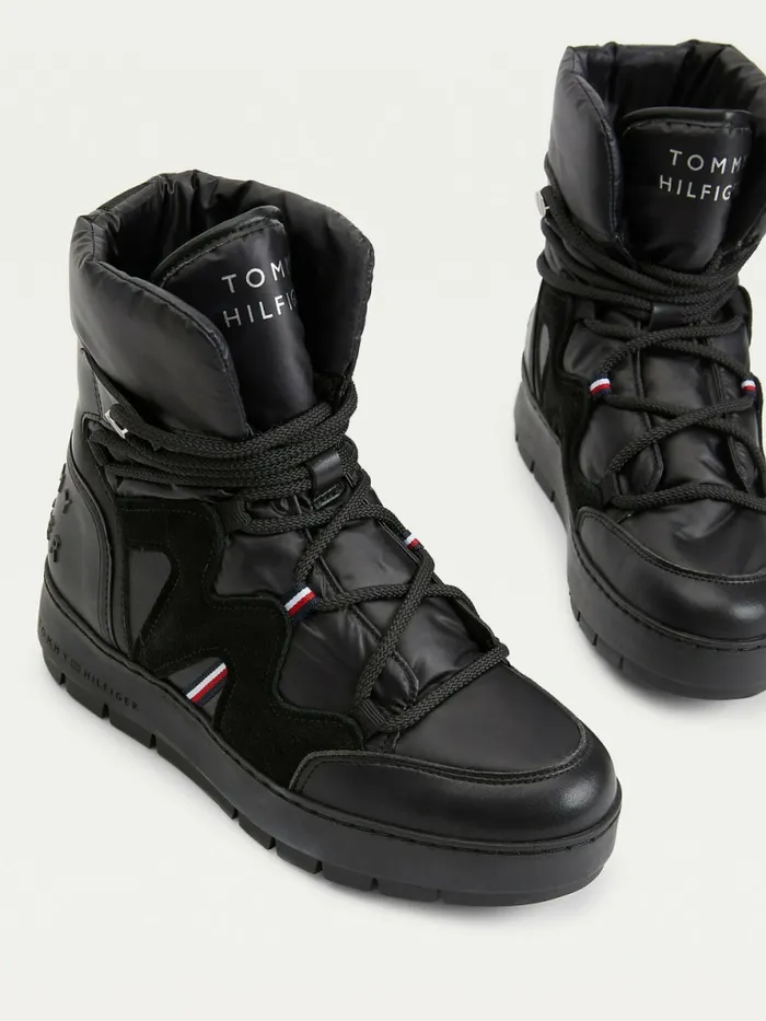 Tommy Hilfiger LaceUp Snow Boots Black Womens Boots Gift for Friend