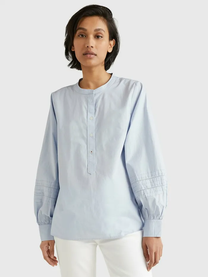 Tommy Hilfiger Ladder Lace Regular Fit Henley Blouse Breezy Blue Womens Shirts and Blouses Casaul Tommy Hilfiger Ladder Lace Regular Fit Henley Blouse Breezy Blue Womens Shirts and Blouses Casaul