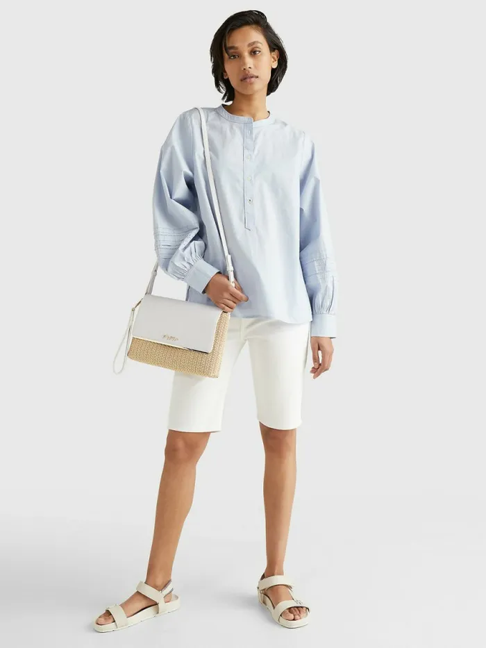 Tommy Hilfiger Ladder Lace Regular Fit Henley Blouse Breezy Blue Womens Shirts and Blouses Casaul