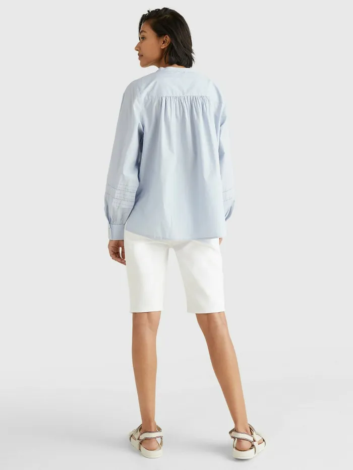Tommy Hilfiger Ladder Lace Regular Fit Henley Blouse Breezy Blue Womens Shirts and Blouses Casaul