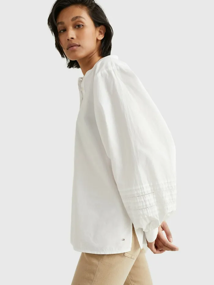 Tommy Hilfiger Ladder Lace Regular Fit Henley Blouse Th Optic White Womens Shirts and Blouses Gift 4 You