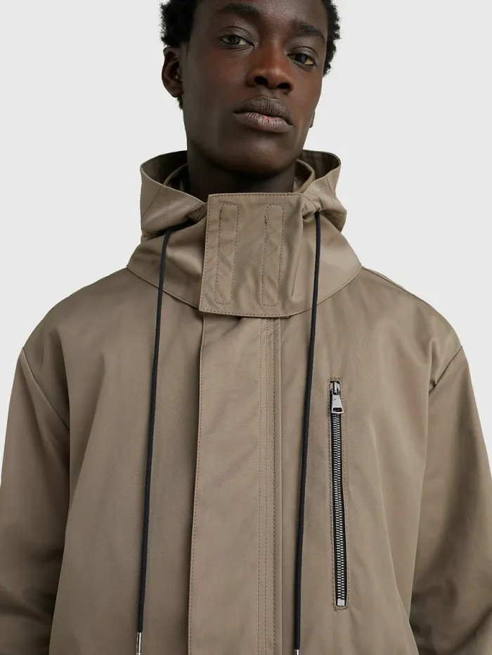 Tommy Hilfiger Lardini Gabardine Removable Hood Coat Beige Mens Coats and Jackets Gift Ideas