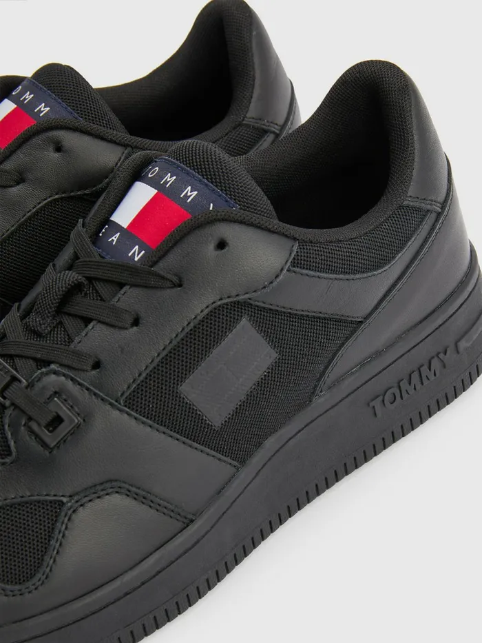 Tommy Hilfiger Leather Basket Trainers Black Mens Boots For Sale