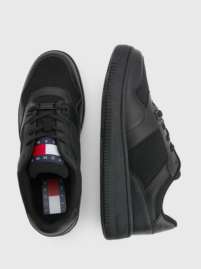 Tommy Hilfiger Leather Basket Trainers Black Mens Boots For Sale