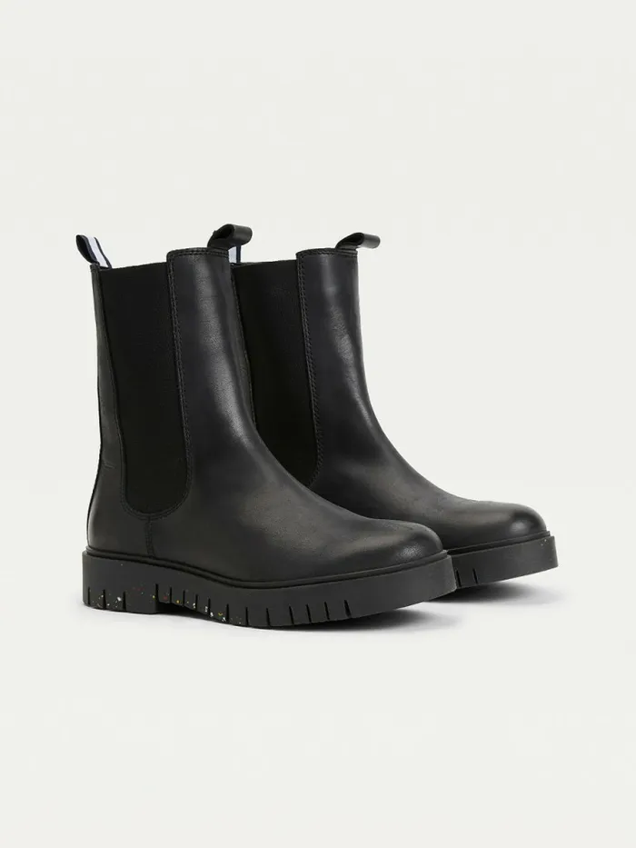 Tommy Hilfiger Leather Cleat Chelsea Boots Black Womens Boots For Sale