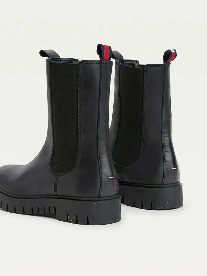 Tommy Hilfiger Leather Cleat Chelsea Boots Black Womens Boots For Sale