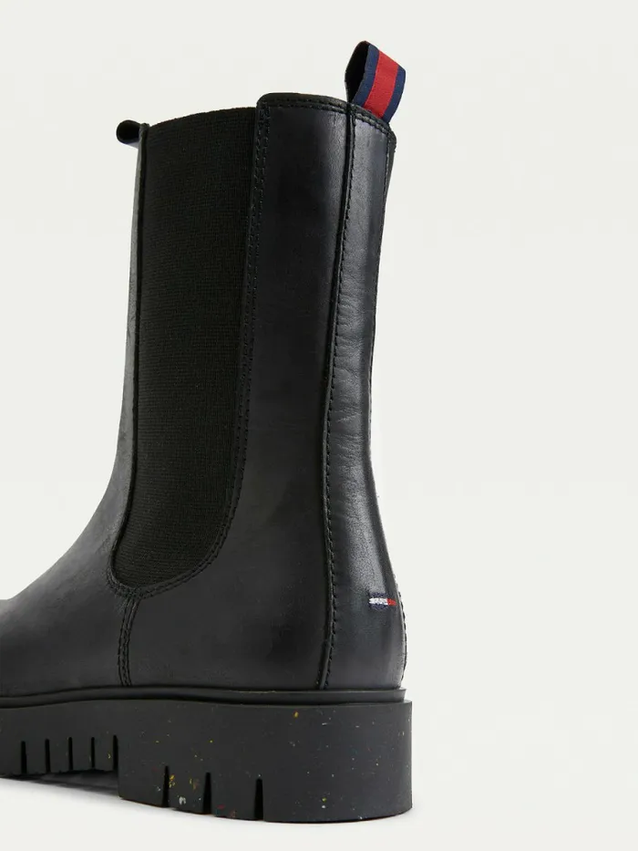 Tommy Hilfiger Leather Cleat Chelsea Boots Black Womens Boots For Sale