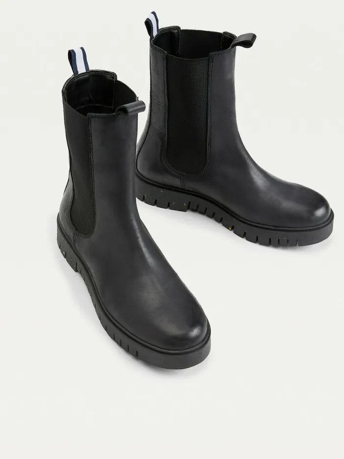 Tommy Hilfiger Leather Cleat Chelsea Boots Black Womens Boots For Sale