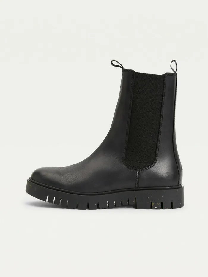 Tommy Hilfiger Leather Cleat Chelsea Boots Black Womens Boots For Sale