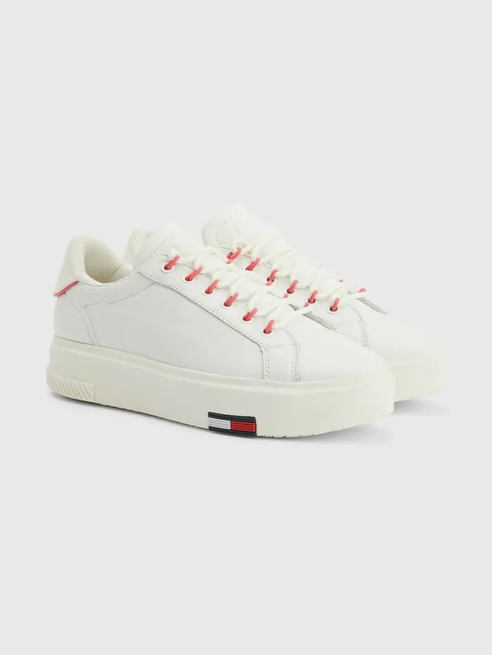 Tommy Hilfiger Leather Cupsole Trainers Ecru Womens Trainers Casaul