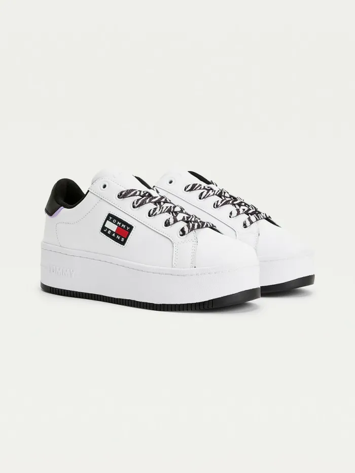 Tommy Hilfiger Leather Flatform Cupsole Trainers White Womens Trainers Casaul