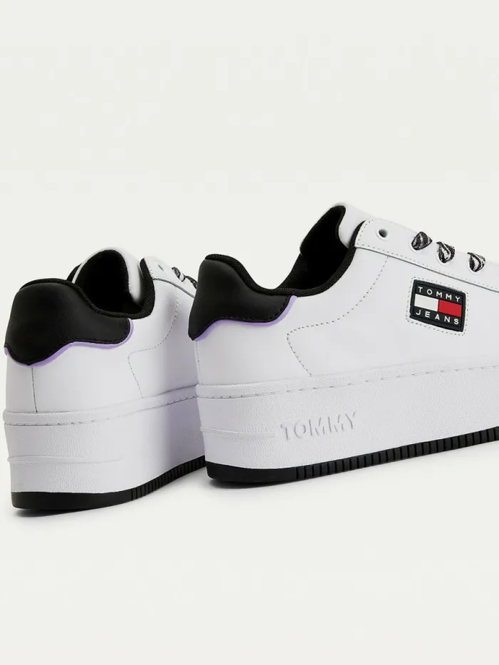 Tommy Hilfiger Leather Flatform Cupsole Trainers White Womens Trainers Casaul