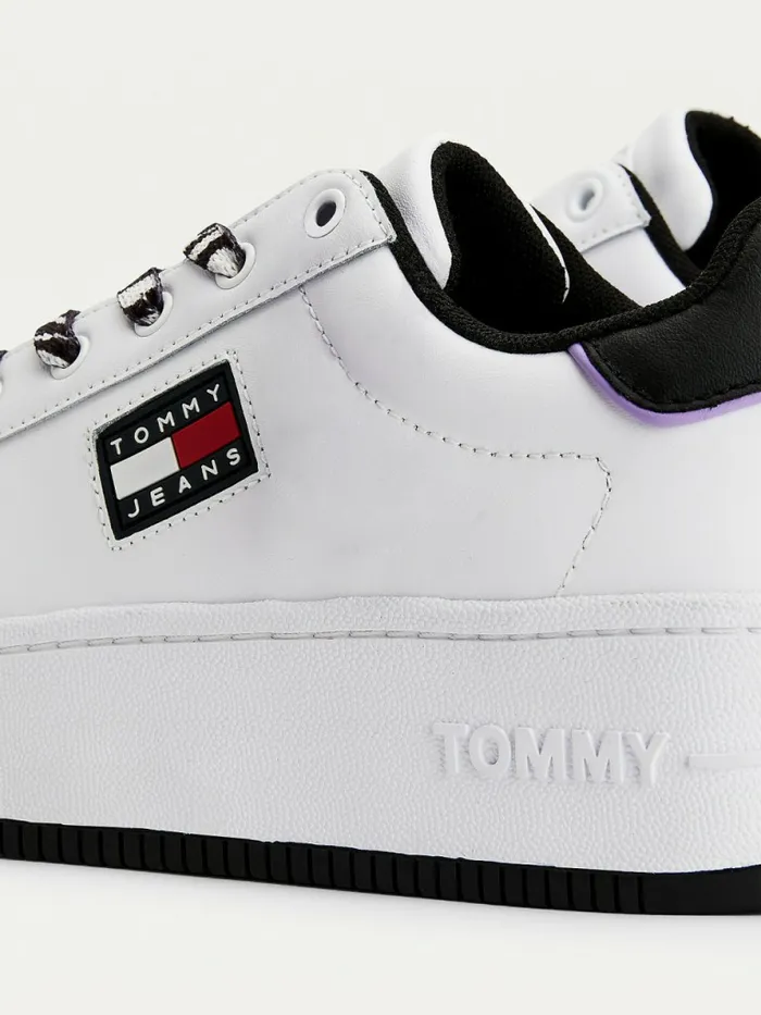 Tommy Hilfiger Leather Flatform Cupsole Trainers White Womens Trainers Casaul