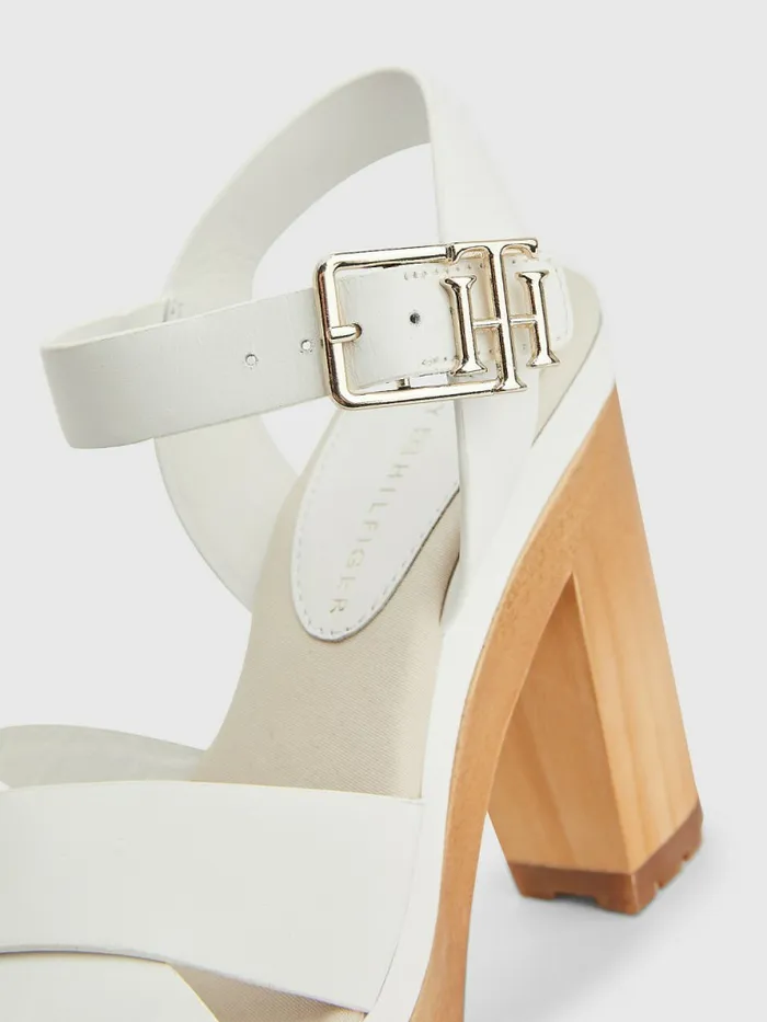 Tommy Hilfiger Leather High Heel Clog Sandals Ecru Womens Sandals Casaul