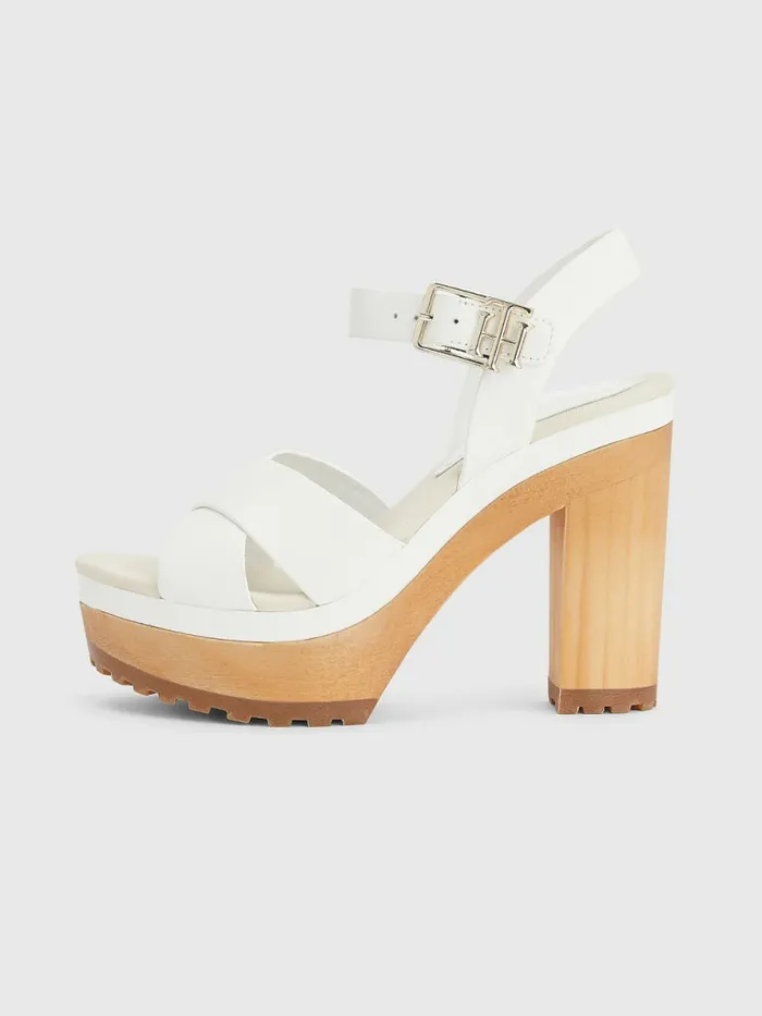 Tommy Hilfiger Leather High Heel Clog Sandals Ecru Womens Sandals Casaul
