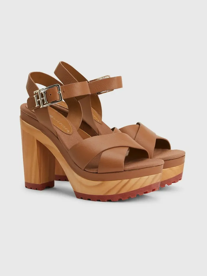 Tommy Hilfiger Leather High Heel Clog Sandals Summer Cognac Womens Sandals Sale Tommy Hilfiger Leather High Heel Clog Sandals Summer Cognac Womens Sandals Sale
