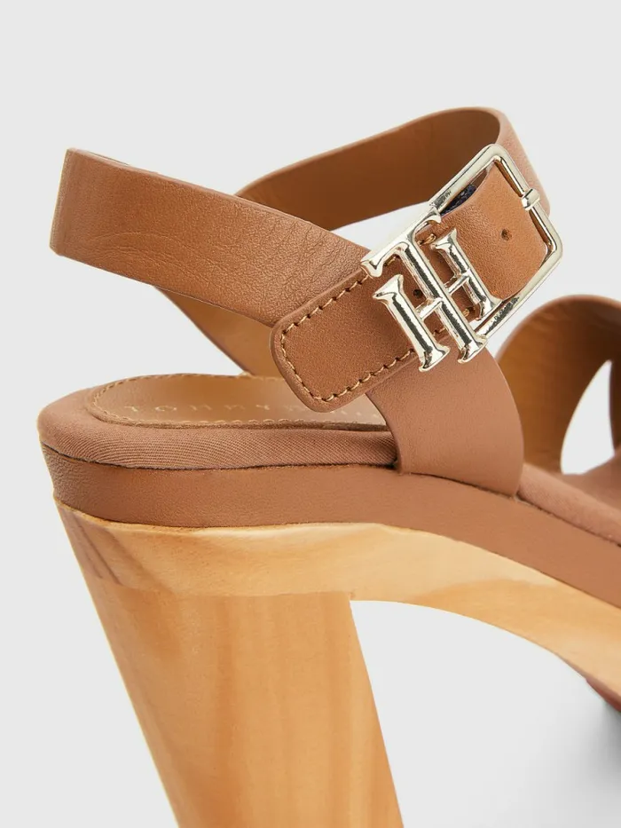 Tommy Hilfiger Leather High Heel Clog Sandals Summer Cognac Womens Sandals Sale