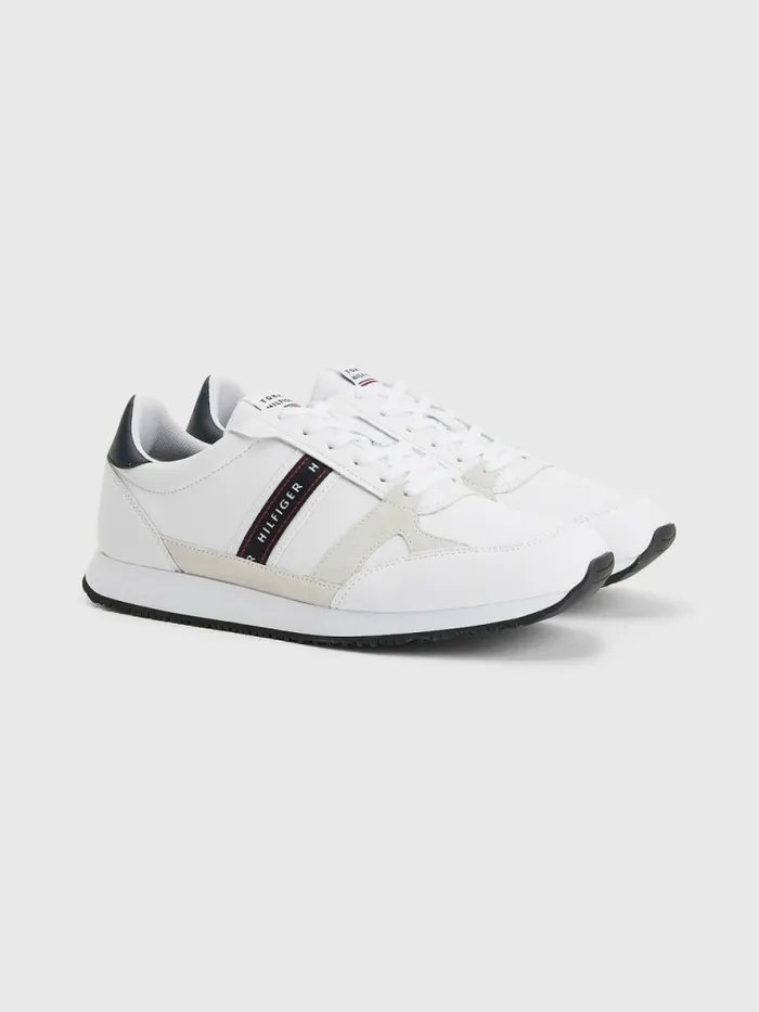 Tommy Hilfiger Leather Logo Runner Trainers White Mens Boots Near Me