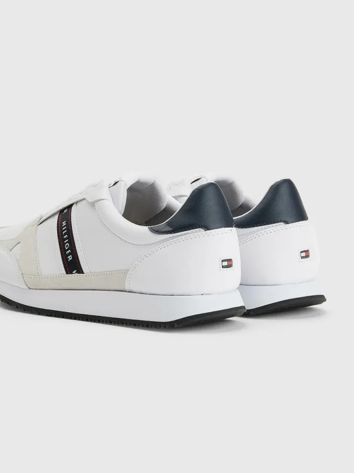 Tommy Hilfiger Leather Logo Runner Trainers White Mens Boots Near Me