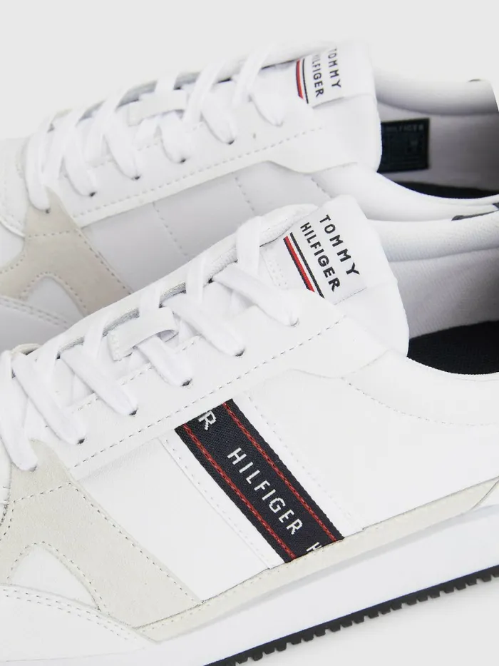 Tommy Hilfiger Leather Logo Runner Trainers White Mens Boots Near Me