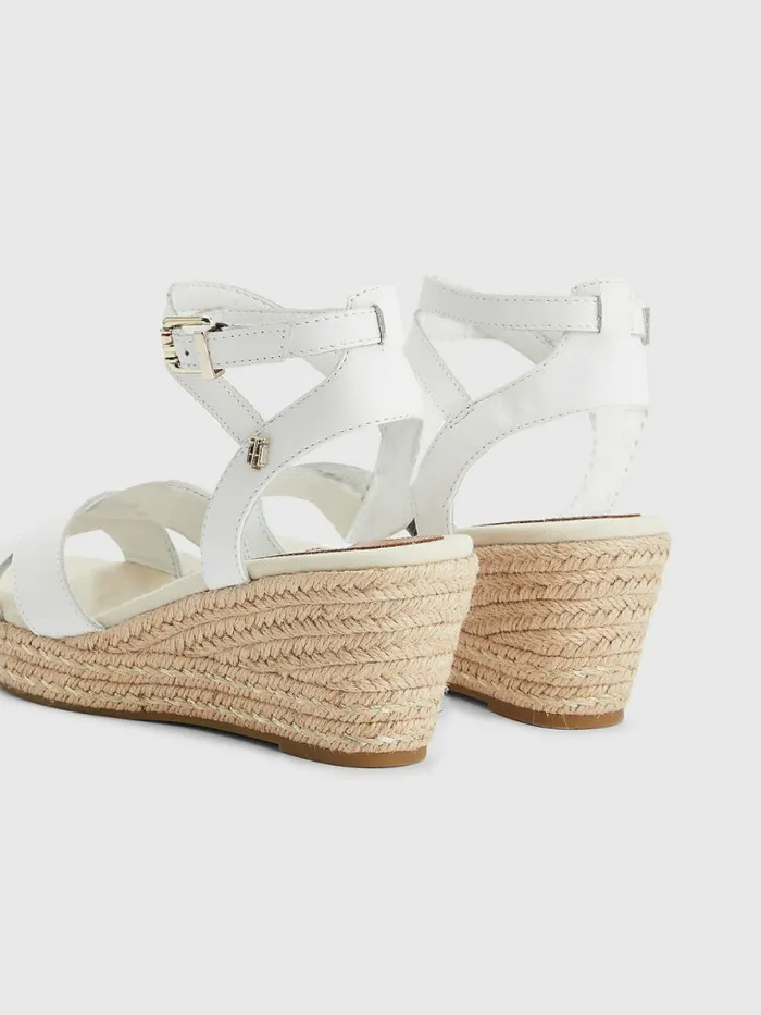 Tommy Hilfiger Leather Low Wedge Sandals Ecru Womens Sandals Gift Ideas