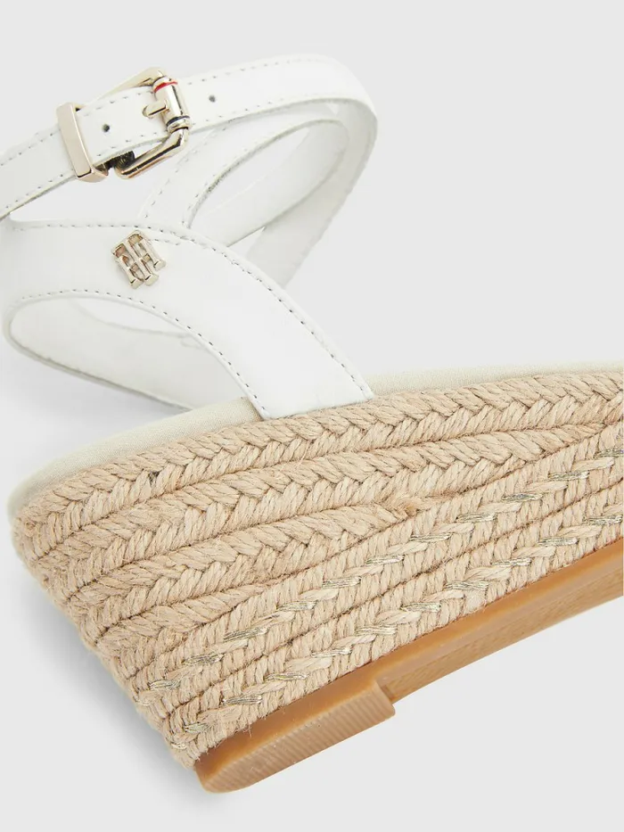 Tommy Hilfiger Leather Low Wedge Sandals Ecru Womens Sandals Gift Ideas