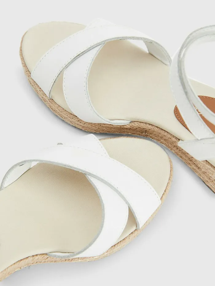 Tommy Hilfiger Leather Low Wedge Sandals Ecru Womens Sandals Gift Ideas