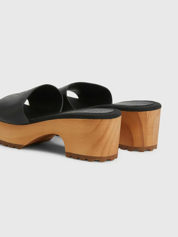 Tommy Hilfiger Leather Platform Heel Clog Sandals Black Womens Trainers Popular