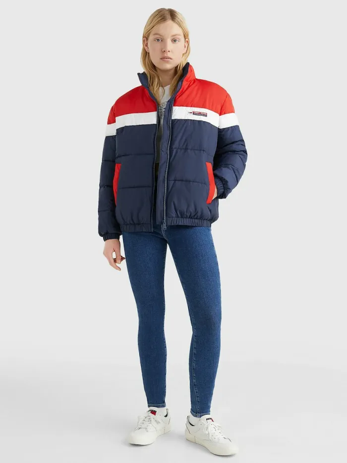 Tommy Hilfiger Lightweight ColourBlocked Puffer Jacket Twilight NavyMulti Womens Coats and Jackets Casaul