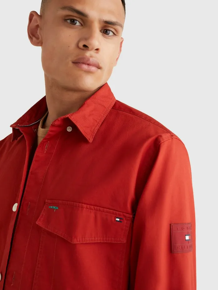 Tommy Hilfiger Lightweight Twill Overshirt Cinnabar Red Mens Shirts Online