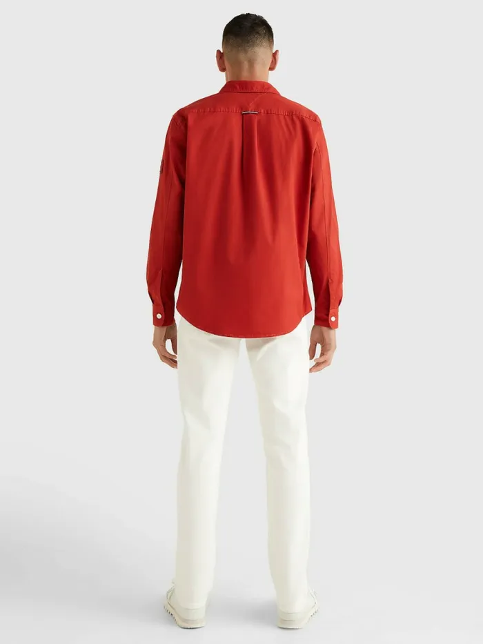 Tommy Hilfiger Lightweight Twill Overshirt Cinnabar Red Mens Shirts Online