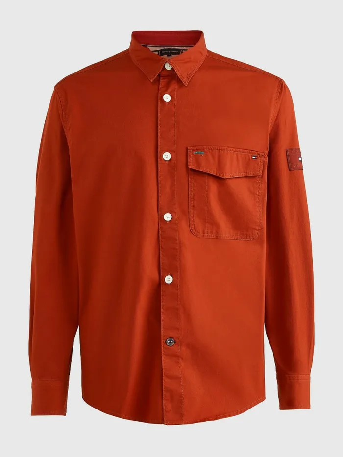 Tommy Hilfiger Lightweight Twill Overshirt Cinnabar Red Mens Shirts Online