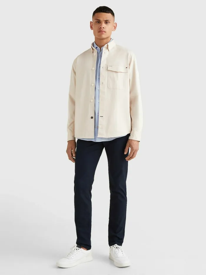 Tommy Hilfiger Lightweight Twill Overshirt Feather White Mens Shirts For Sale