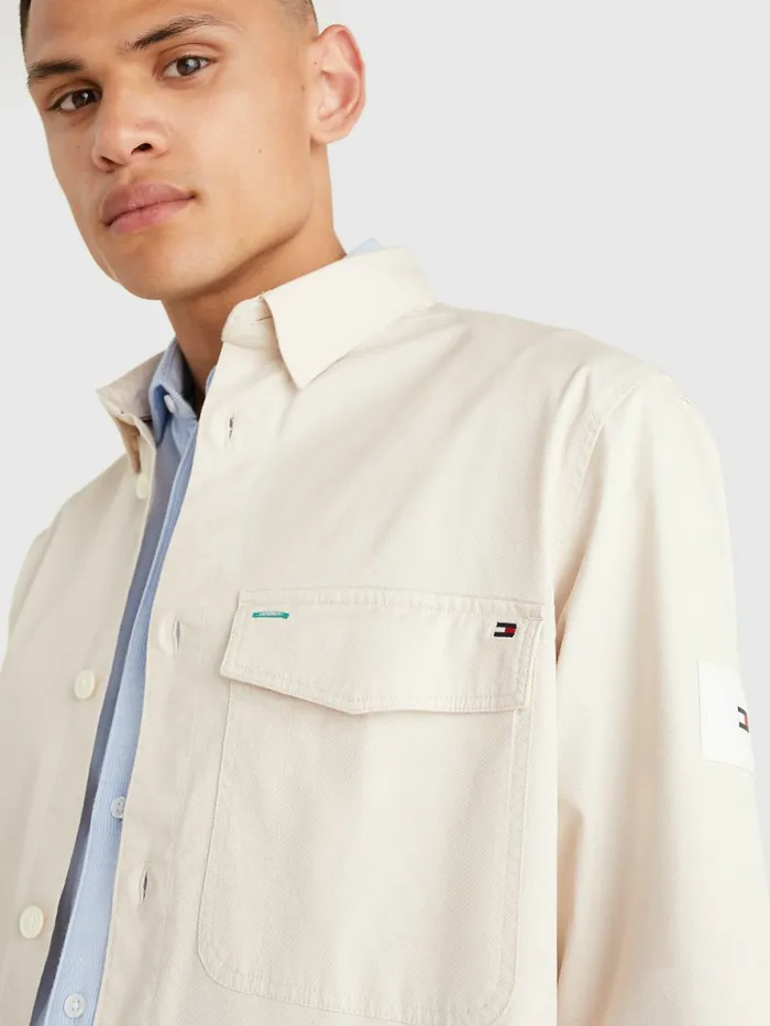Tommy Hilfiger Lightweight Twill Overshirt Feather White Mens Shirts For Sale