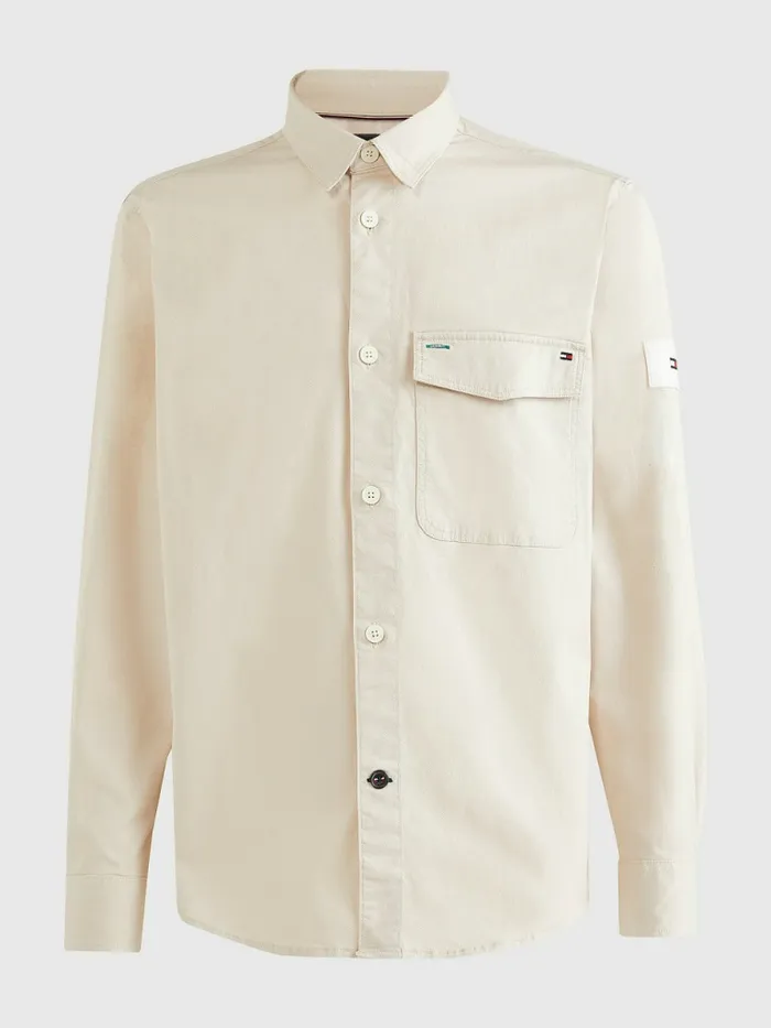 Tommy Hilfiger Lightweight Twill Overshirt Feather White Mens Shirts For Sale