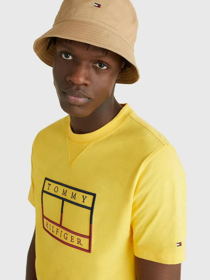Tommy Hilfiger Linear Flag Embroidery TShirt Warm Yellow Mens TShirts Near Me