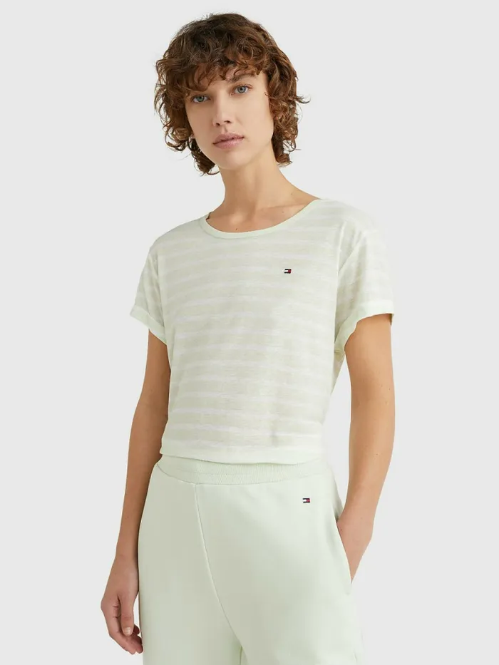 Tommy Hilfiger Linen Blend Oversized TShirt Breton StpAccent Green White Womens TShirts Cheap On Sale Tommy Hilfiger Linen Blend Oversized TShirt Breton StpAccent Green White Womens TShirts Cheap On Sale