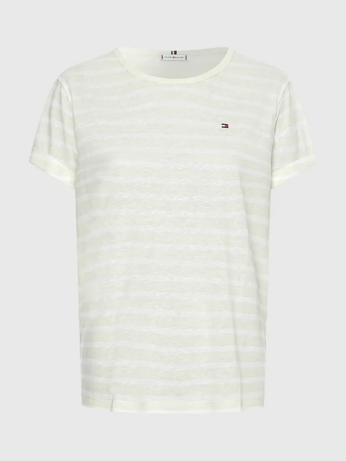 Tommy Hilfiger Linen Blend Oversized TShirt Breton StpAccent Green White Womens TShirts Cheap On Sale