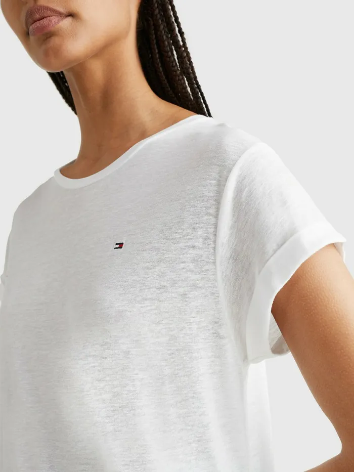 Tommy Hilfiger Linen Blend Oversized TShirt White Womens TShirts Fashion