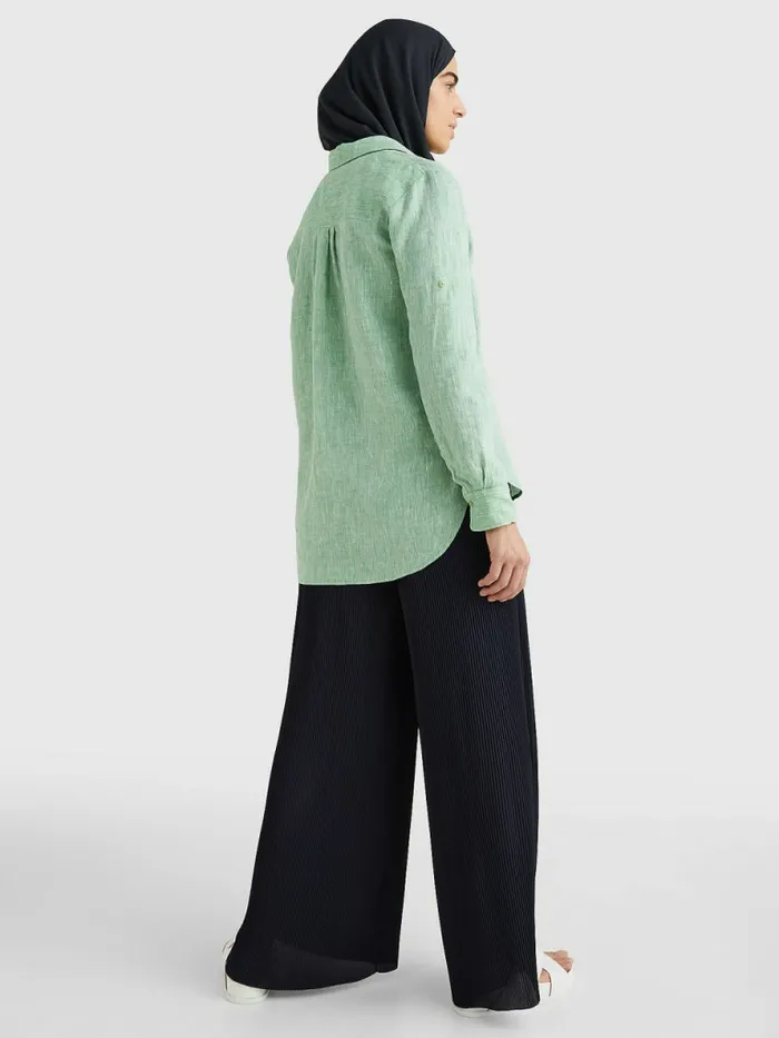 Tommy Hilfiger Linen Longline Relaxed Fit Shirt Botanical Green Womens Shirts and Blouses Gift 4 You